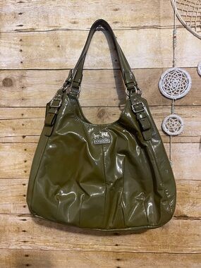 COACH Madison Glossy Olive Green Satchel Bag Hobo Shoulder Purse